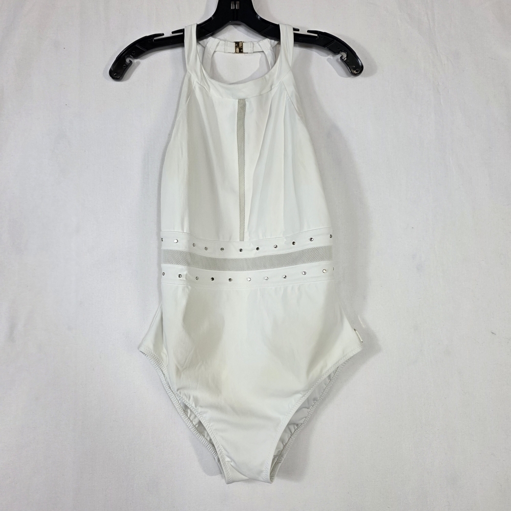 SHAN net and studs accent openback One Piece Swimsuit